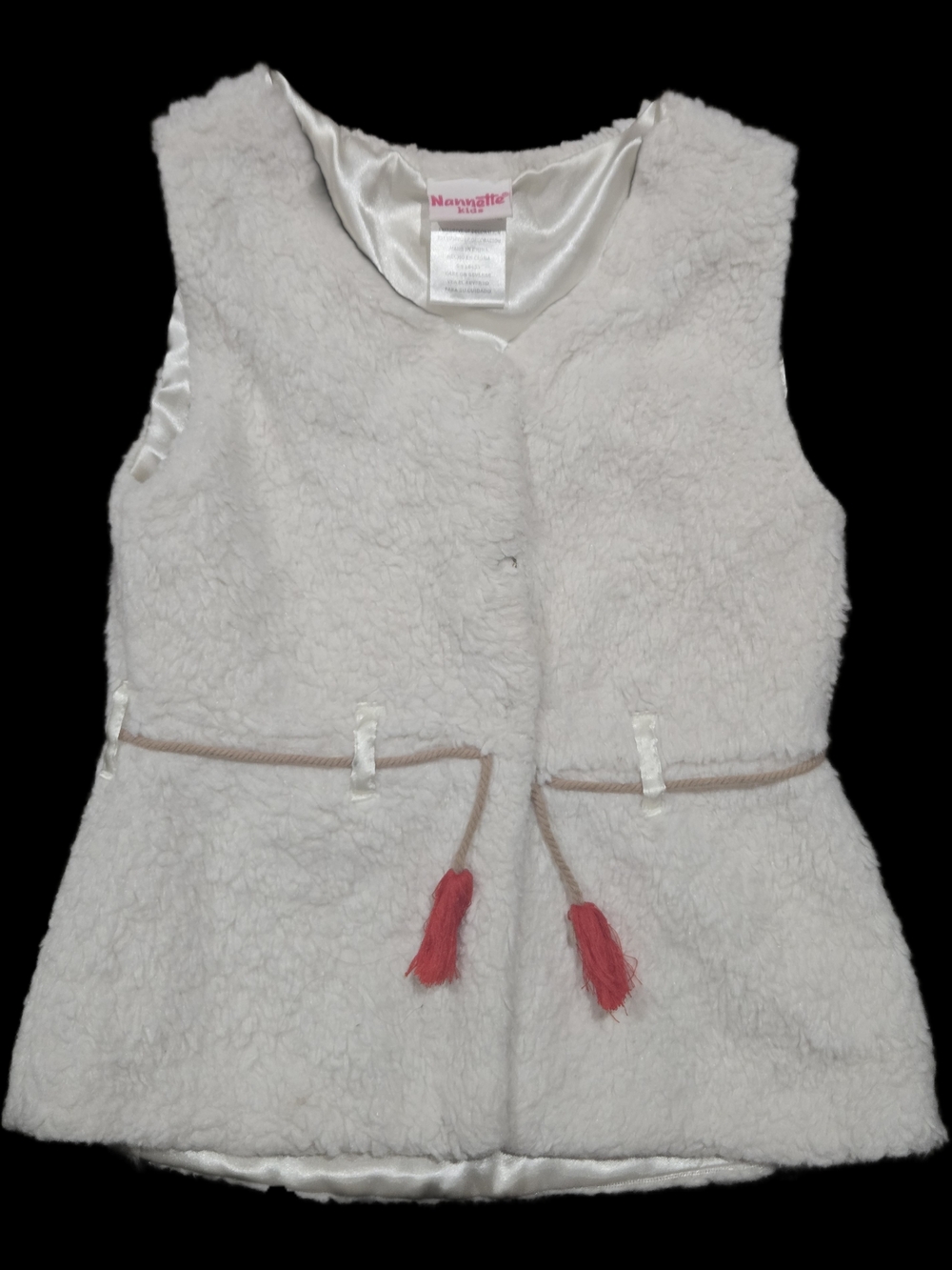 Size 6 Nannette Cream Faux Shearling Vest with Coral Tassels